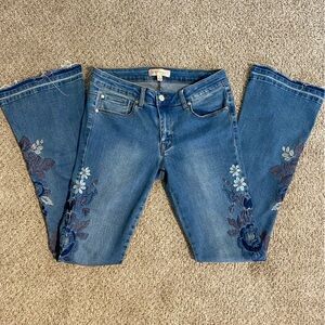Philosophy flare embroidered blue jeans size 4